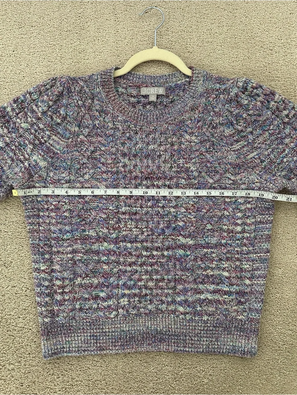 J.Crew 100% Wool Marled Cable Knit Fisherman’s Sweater - Purple Multicolor